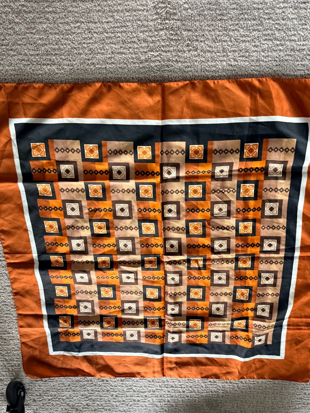 Geometric Square Print Silk Scarf in Burnt Orange